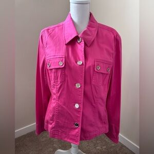 Jones New York Bright Pink Button-Front Jean Jacket